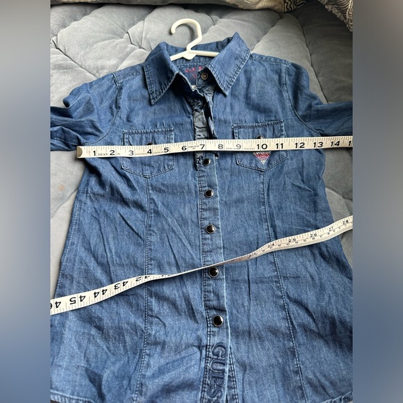 Girls Vintage Denim Guess Top M(10/12) Snap Button Front Long Sleeve - Picture 9 of 13